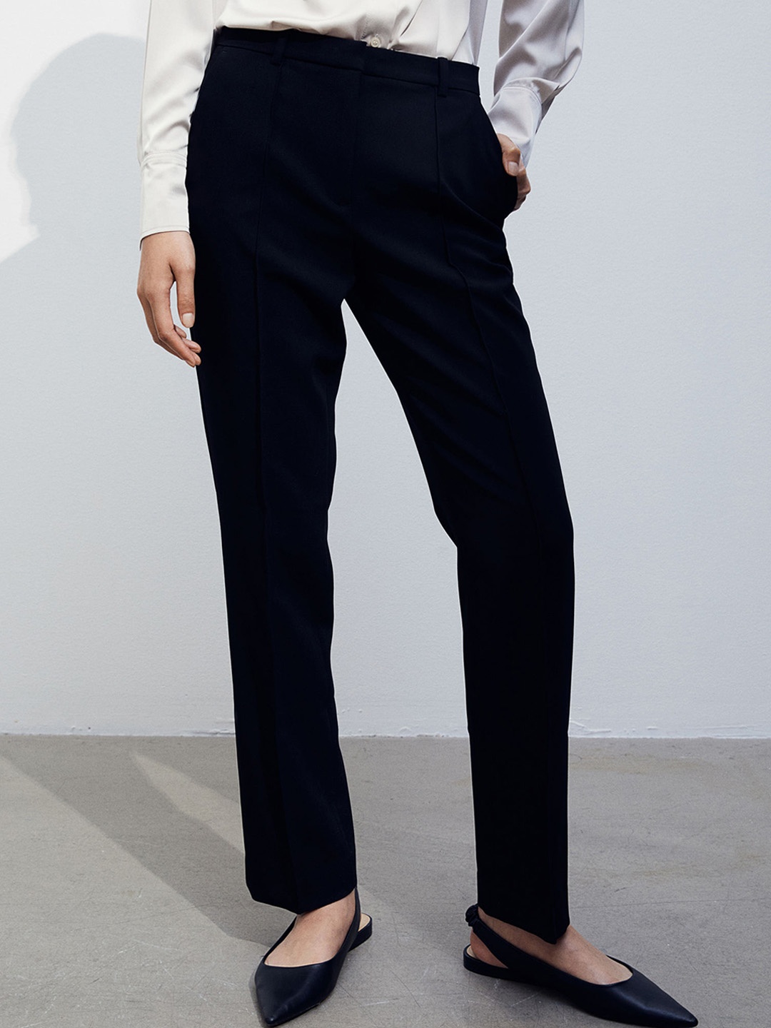 

H&M Women Crease Leg Trousers, Black