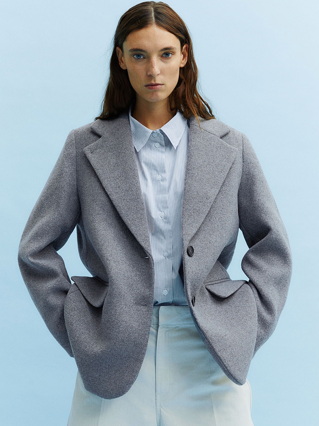 

H&M Single-Breasted Jacket, Grey