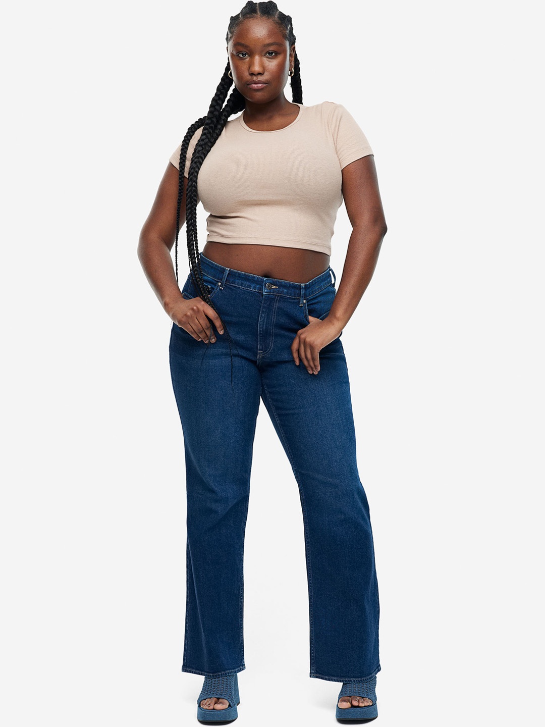 

H&M Women Curvy Fit Bootcut High Jeans, Blue