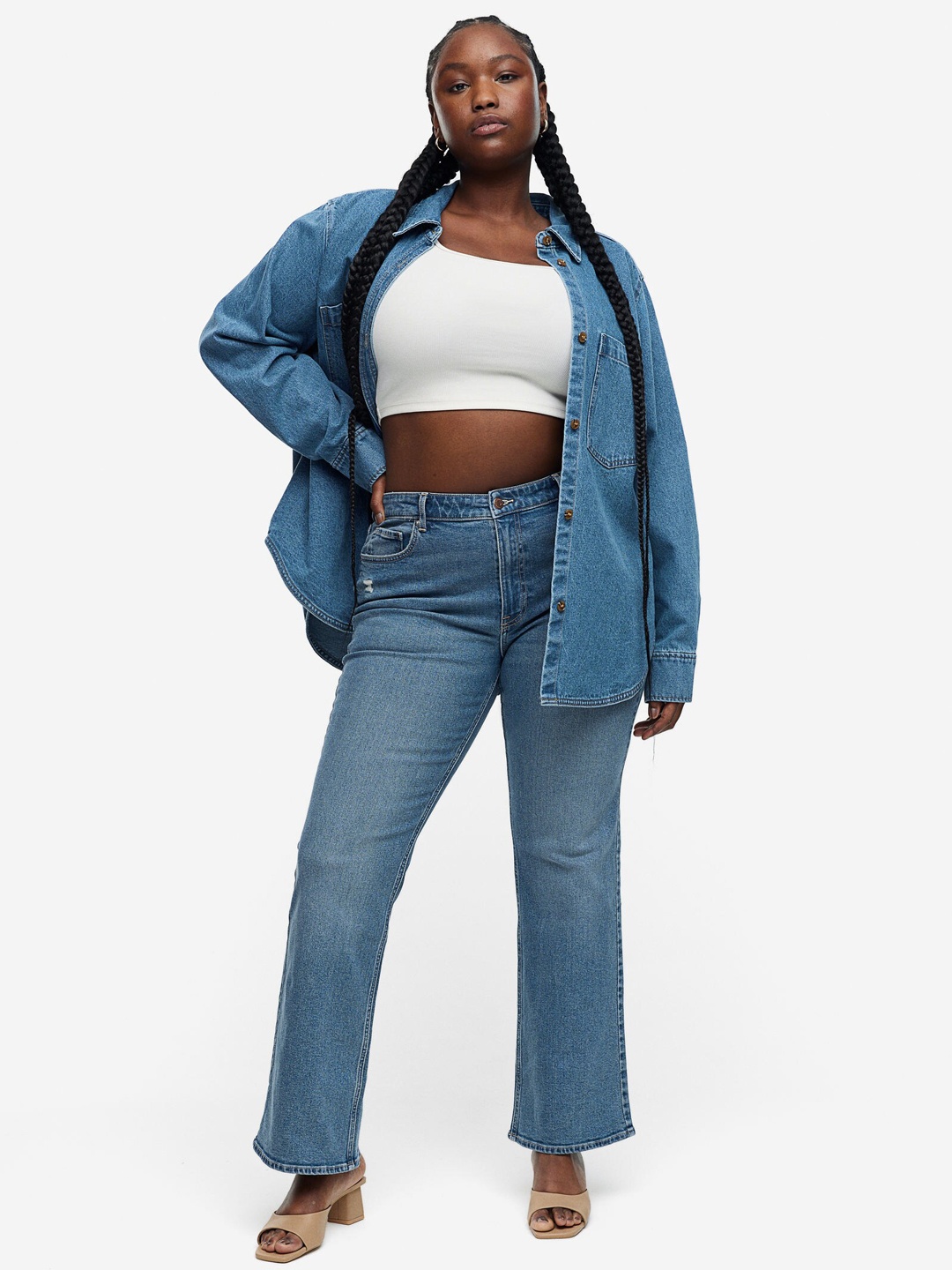 

H&M Women Curvy Fit Bootcut High Jeans, Blue