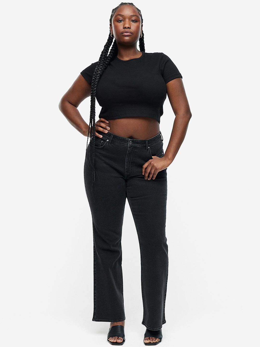 

H&M Women Curvy Fit Bootcut High Jeans, Black