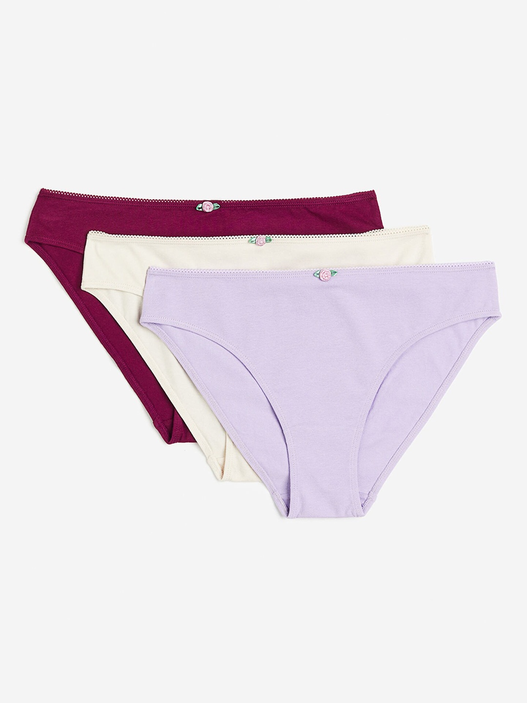 

H&M 3-Pack Picot-Trimmed Cotton Briefs, Purple
