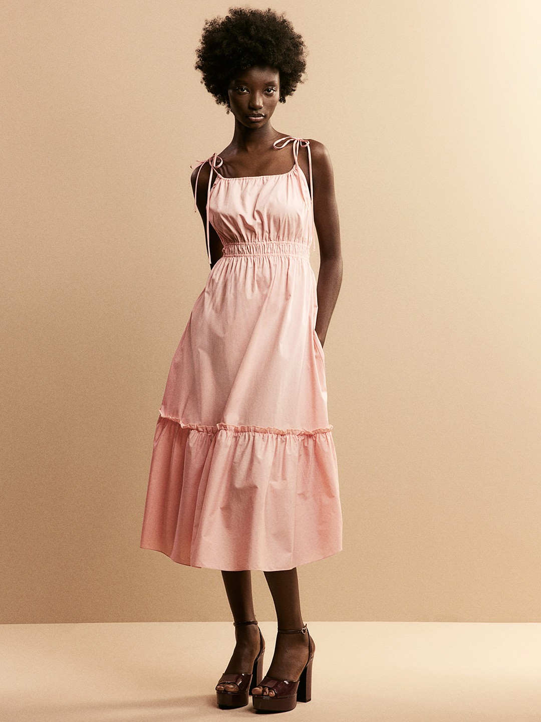 

H&M Women Pure Cotton Tie-Strap Dress, Pink