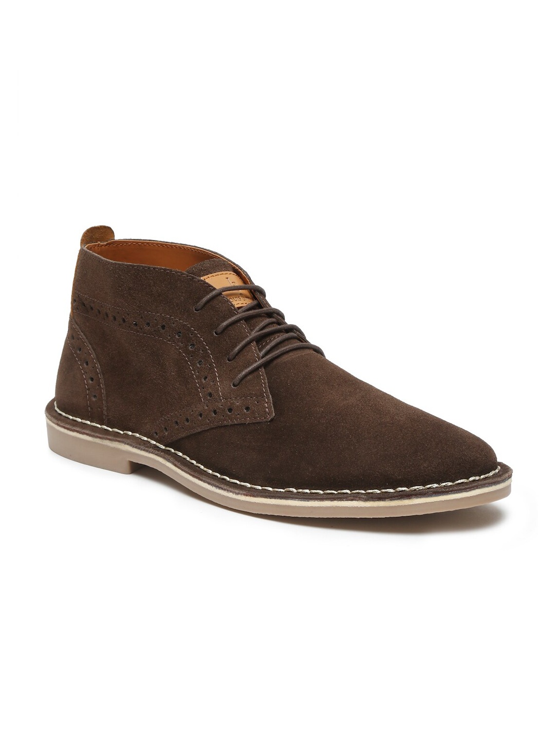 

LOUIS STITCH Men Mid-Top Solid Suede Desert Boots, Brown