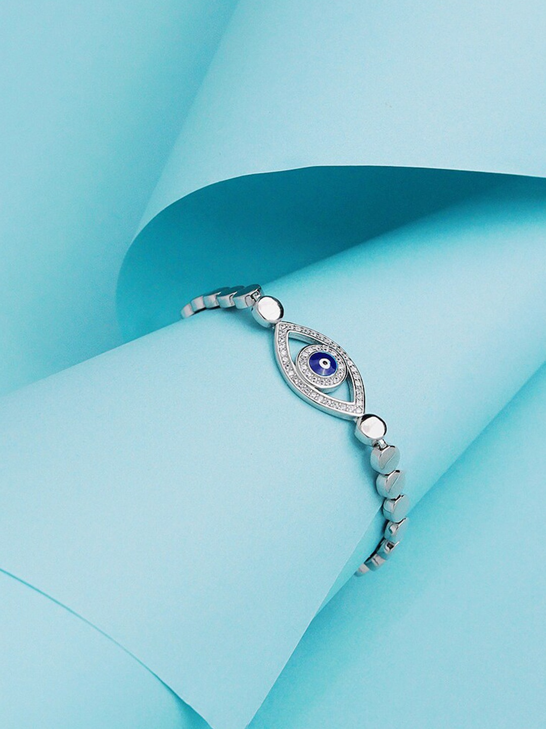 

CURIO COTTAGE Rhodium-Plated Pure Silver Stone Studded Wraparound Bracelet