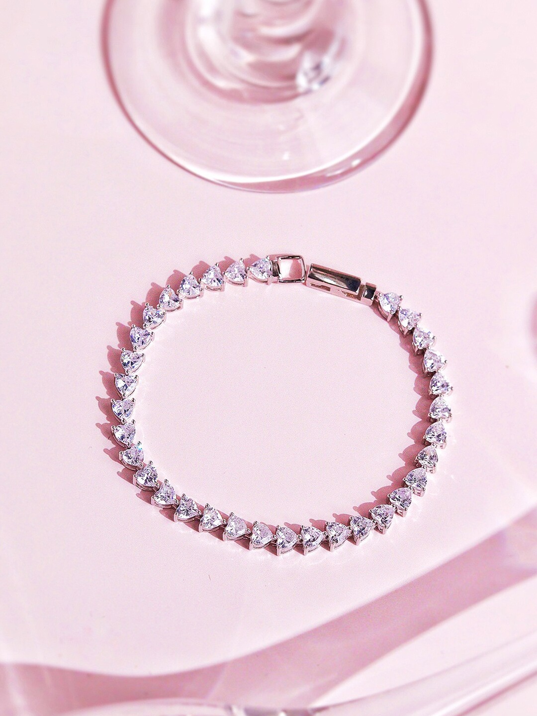 

CURIO COTTAGE Rhodium-Plated 925 Silver Cubic Zirconia Stone Studded Wraparound Bracelet