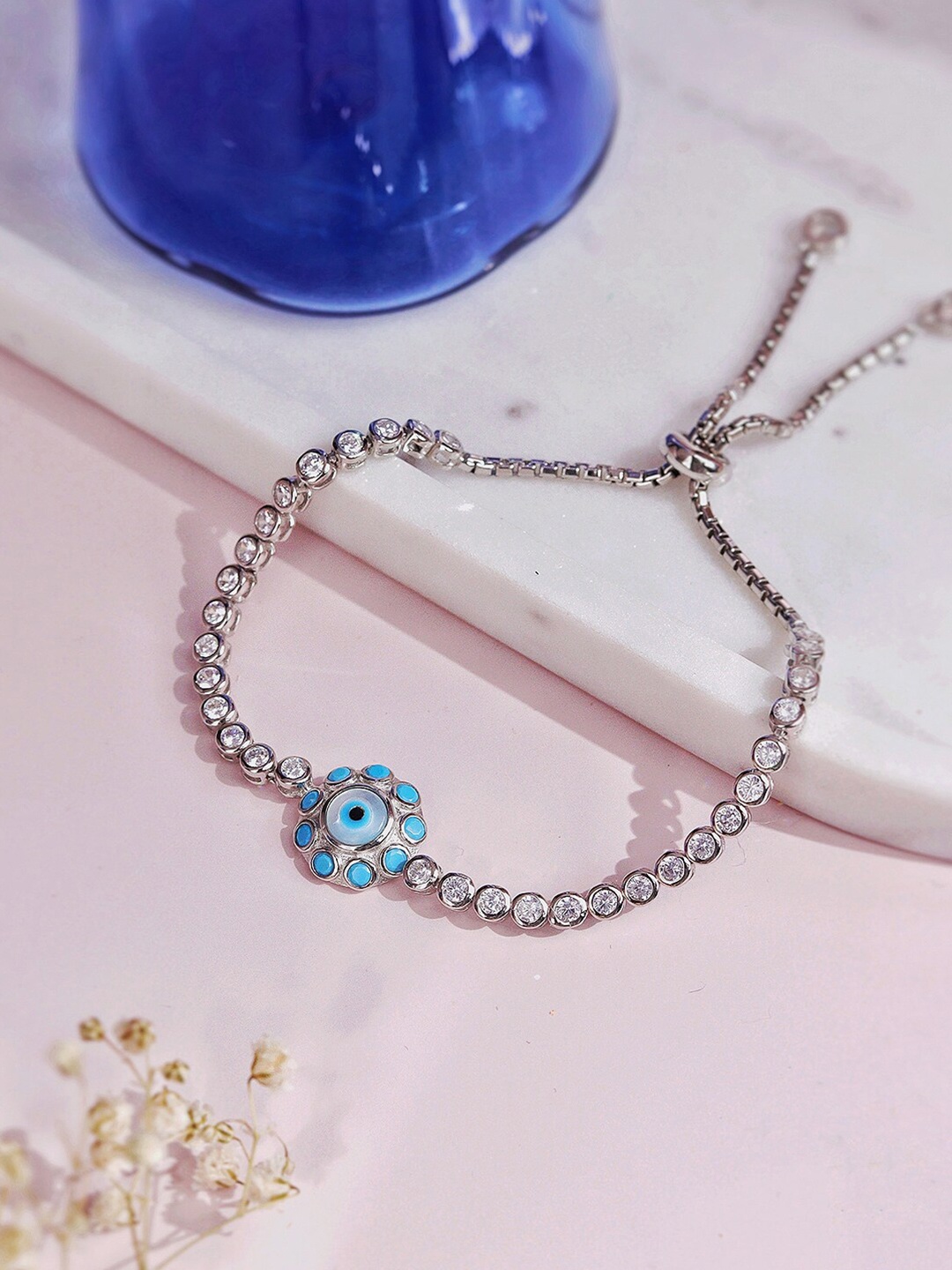 

CURIO COTTAGE Rhodium-Plated 925 Sterling Silver Charm Bracelet