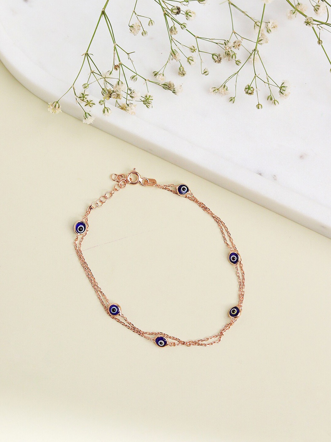 

CURIO COTTAGE Sterling Silver Rose Gold-Plated Charm Bracelet