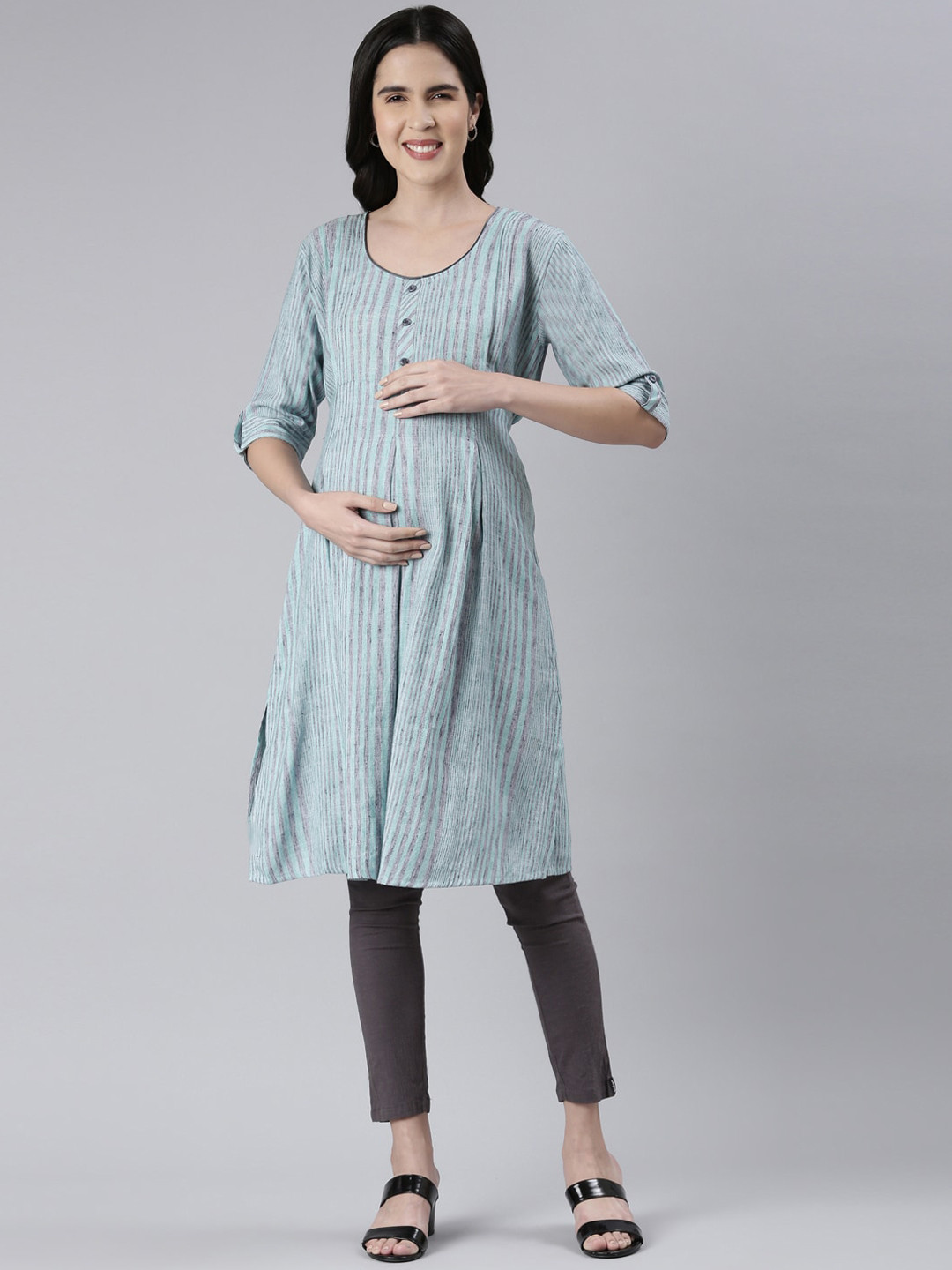 

GOLDSTROMS Striped A-Line Maternity Kurta, Sea green