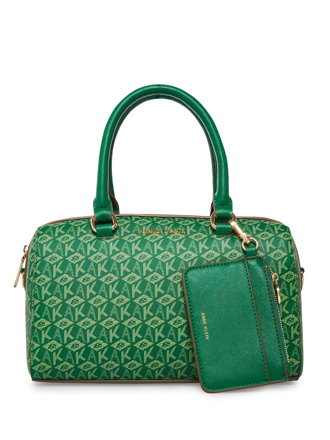 

ANNE KLEIN Brand Logo Printed Structured Handheld Bag, Green