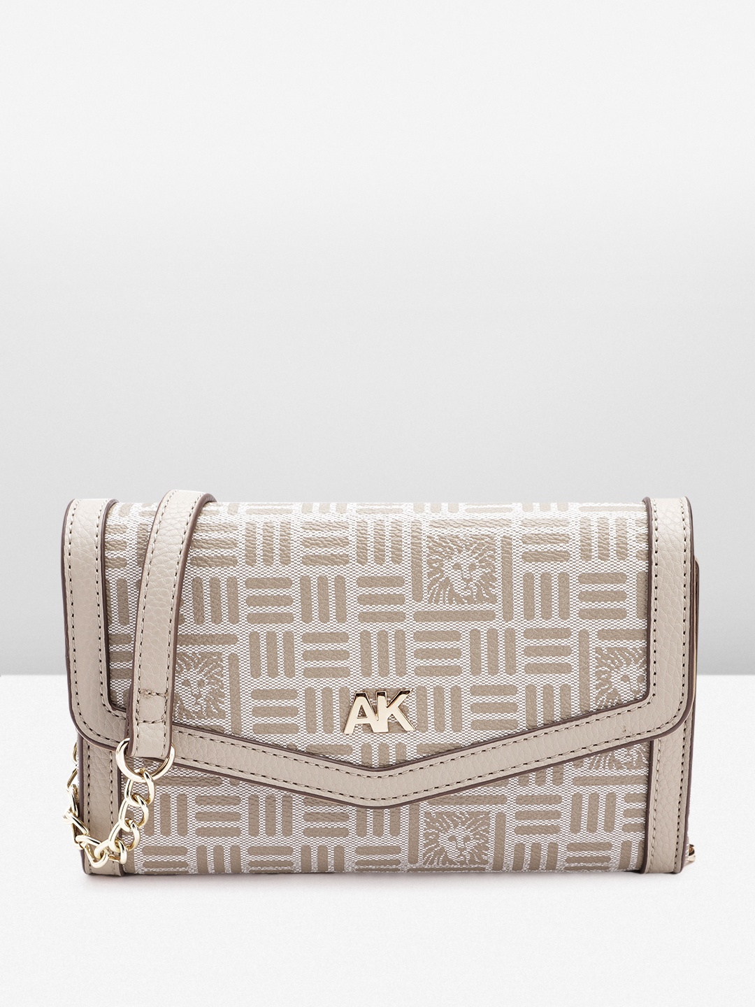 

ANNE KLEIN Brand Logo Printed Envelope Clutch, Taupe