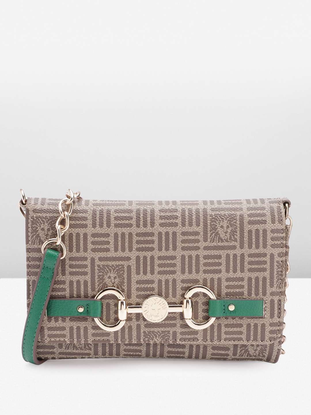 

ANNE KLEIN Brand Logo Printed Structured Sling Bag, Brown