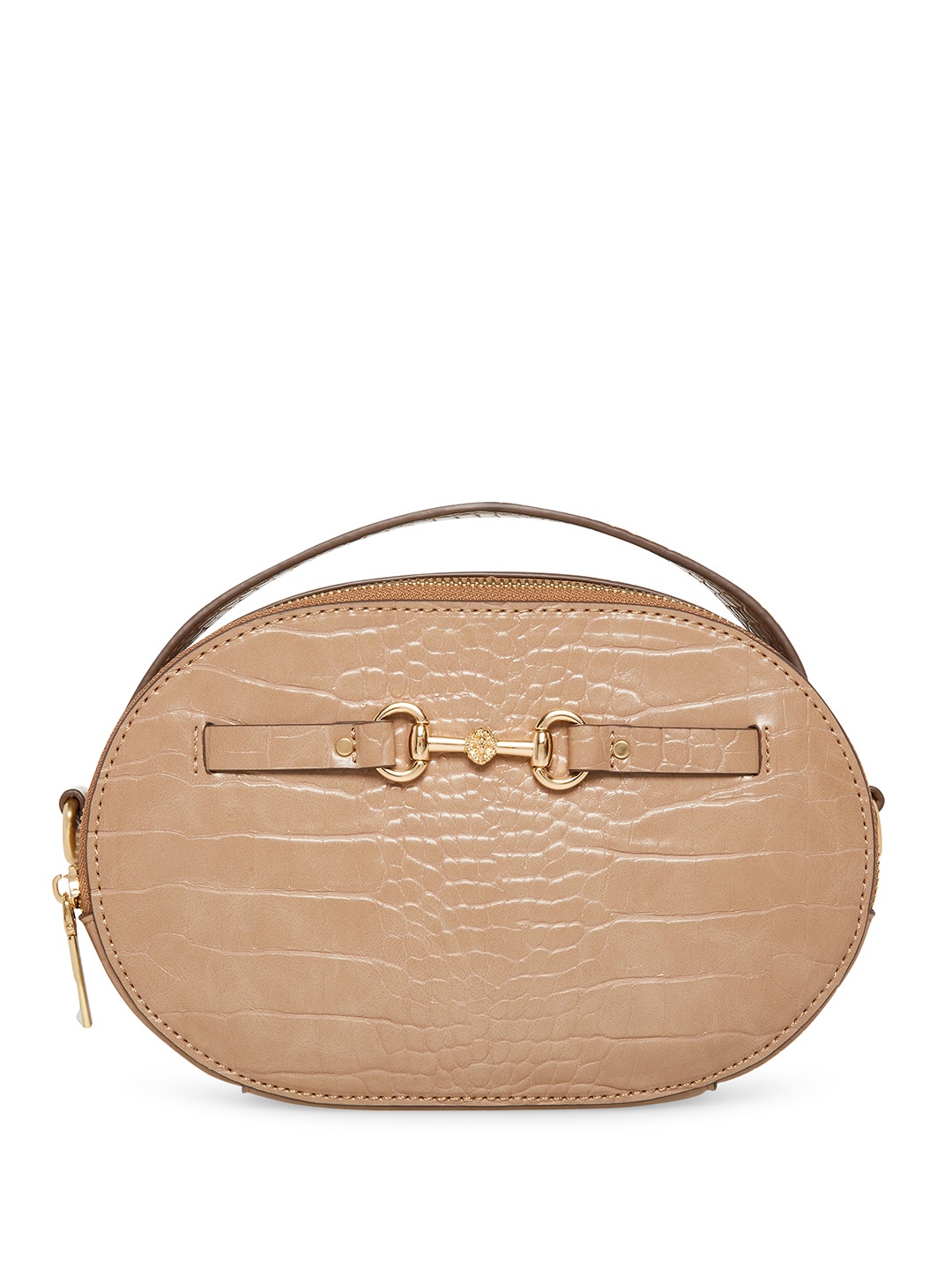 

ANNE KLEIN Croc Textured Structured Sling Bag with Horse Bit Detail, Beige