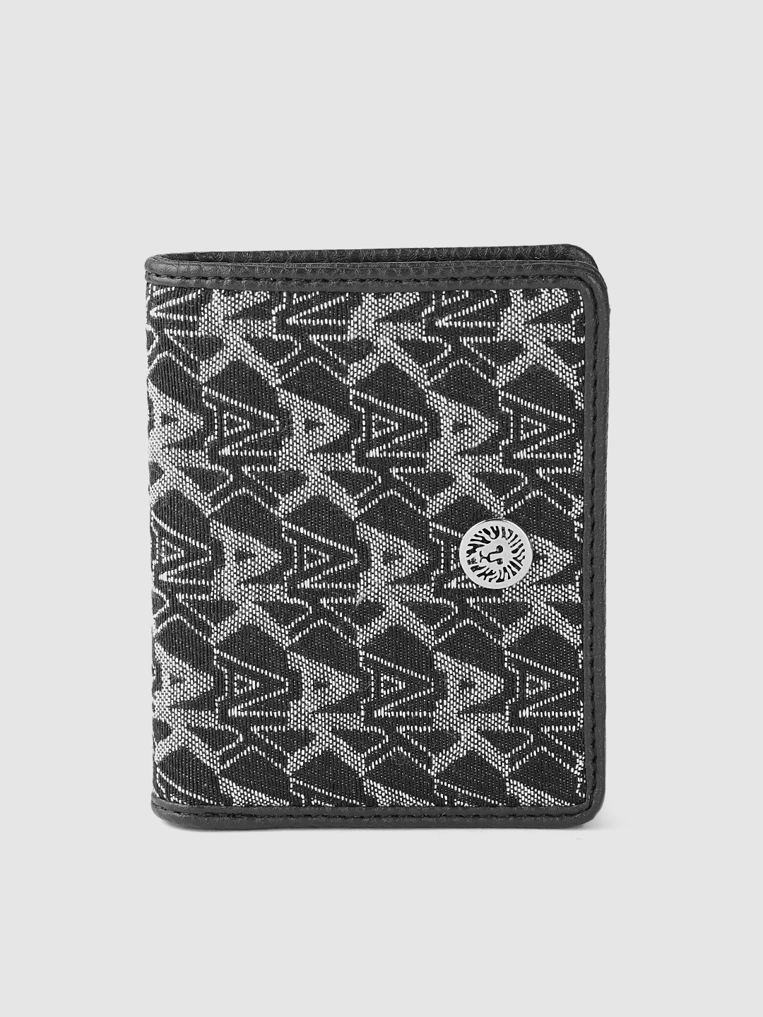 

ANNE KLEIN Women Brand Logo Woven Design Denim Two Fold Wallet, Black