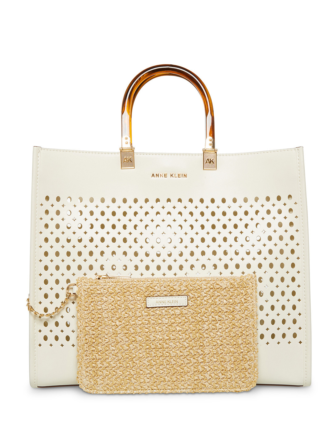 

ANNE KLEIN Structured Handheld Bag With Cut Work Detail, White