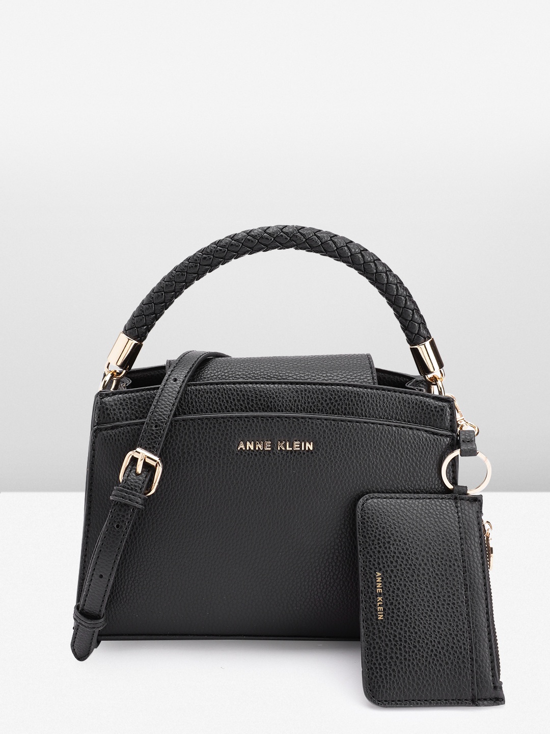 

ANNE KLEIN Textured Structured Handheld Bag, Black