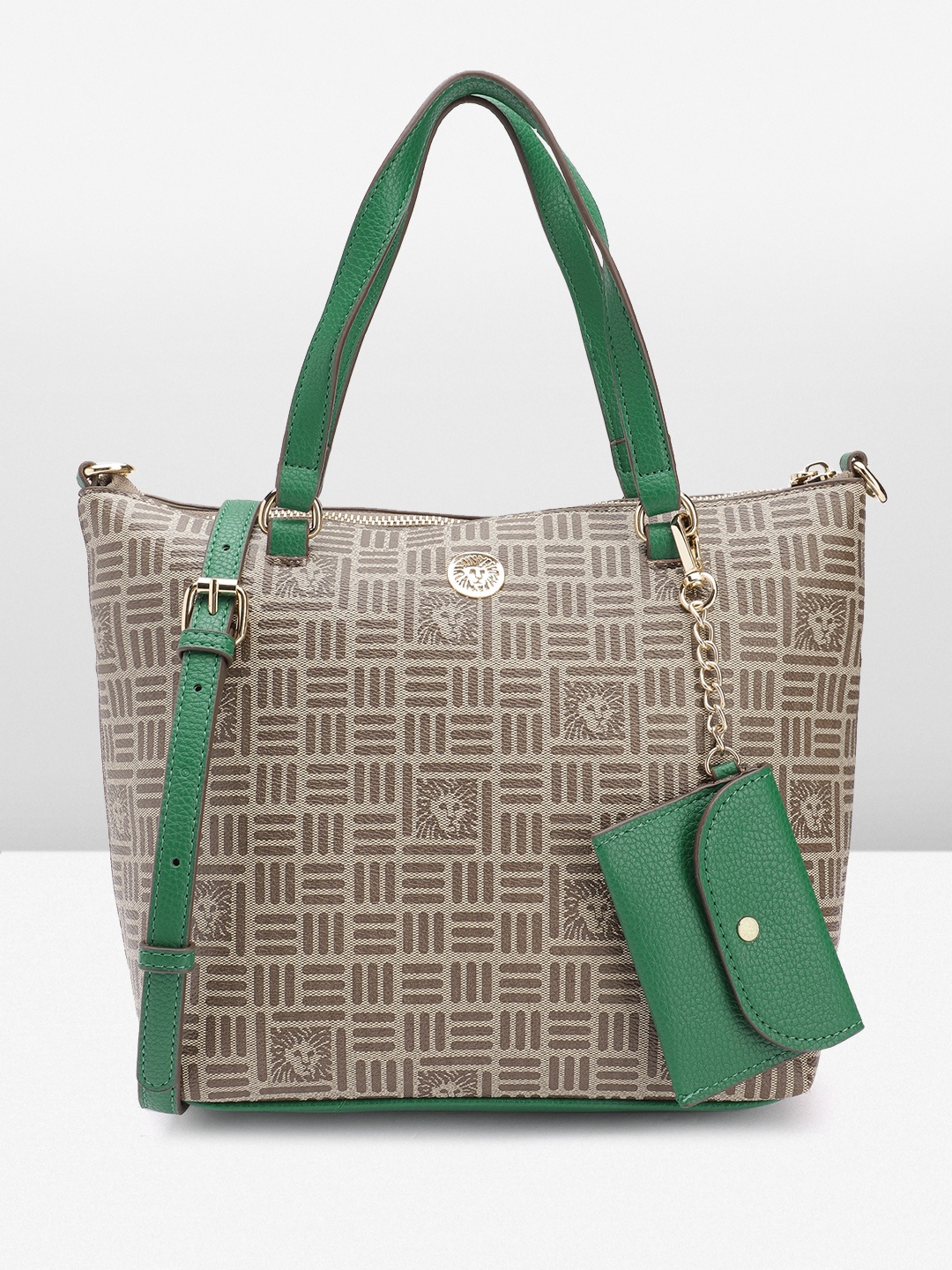

ANNE KLEIN Brand Logo Printed Structured Handheld Bag, Brown