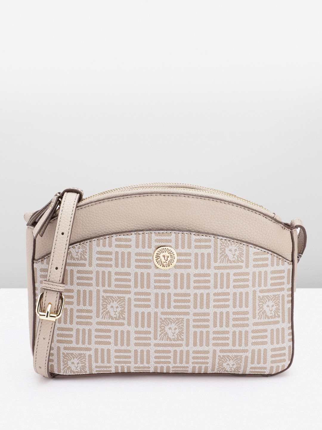 

ANNE KLEIN Geometric Printed Structured Sling Bag, Beige