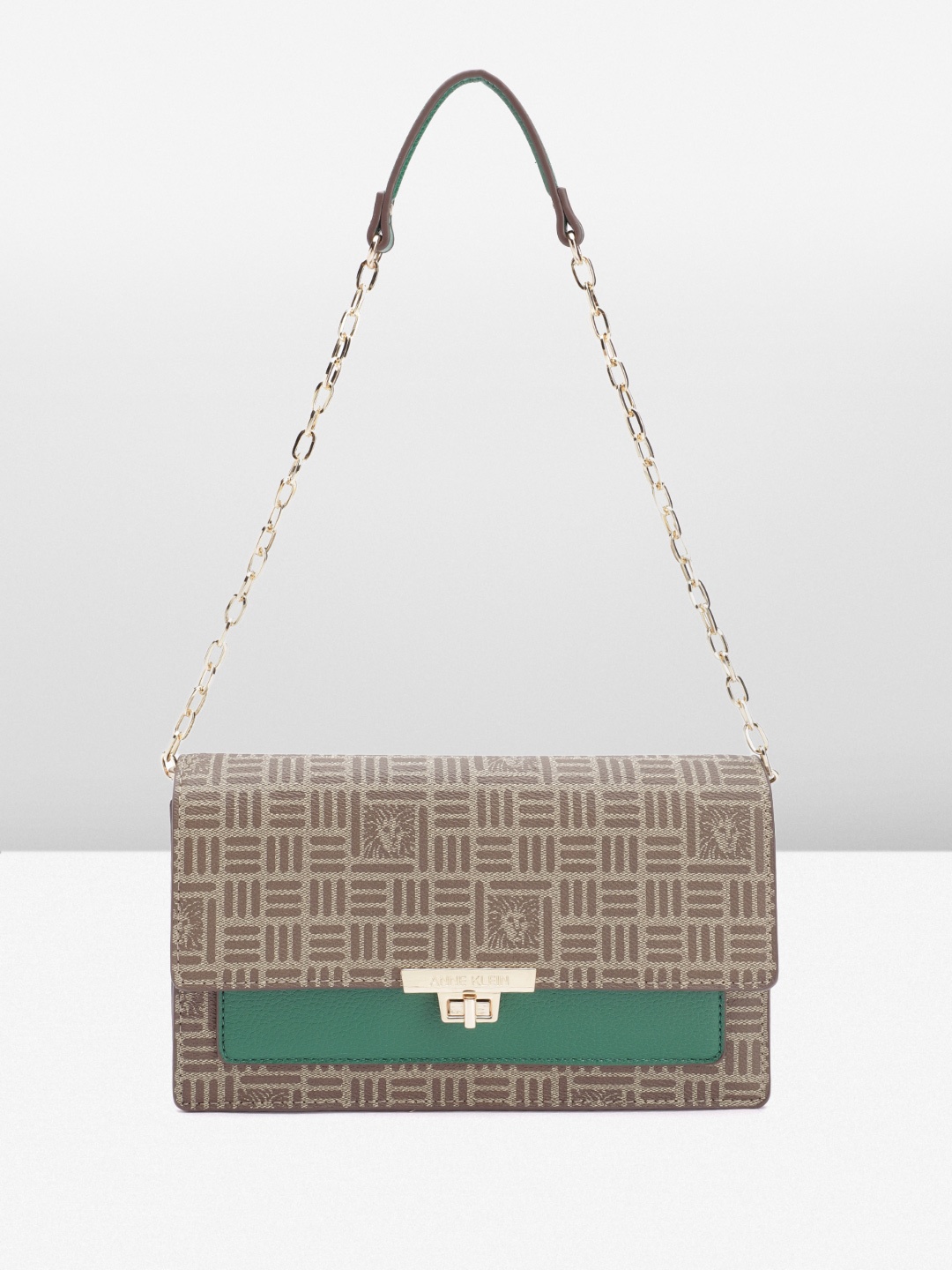ANNE KLEIN Brand Logo Printed Shoulder Bag, Brown