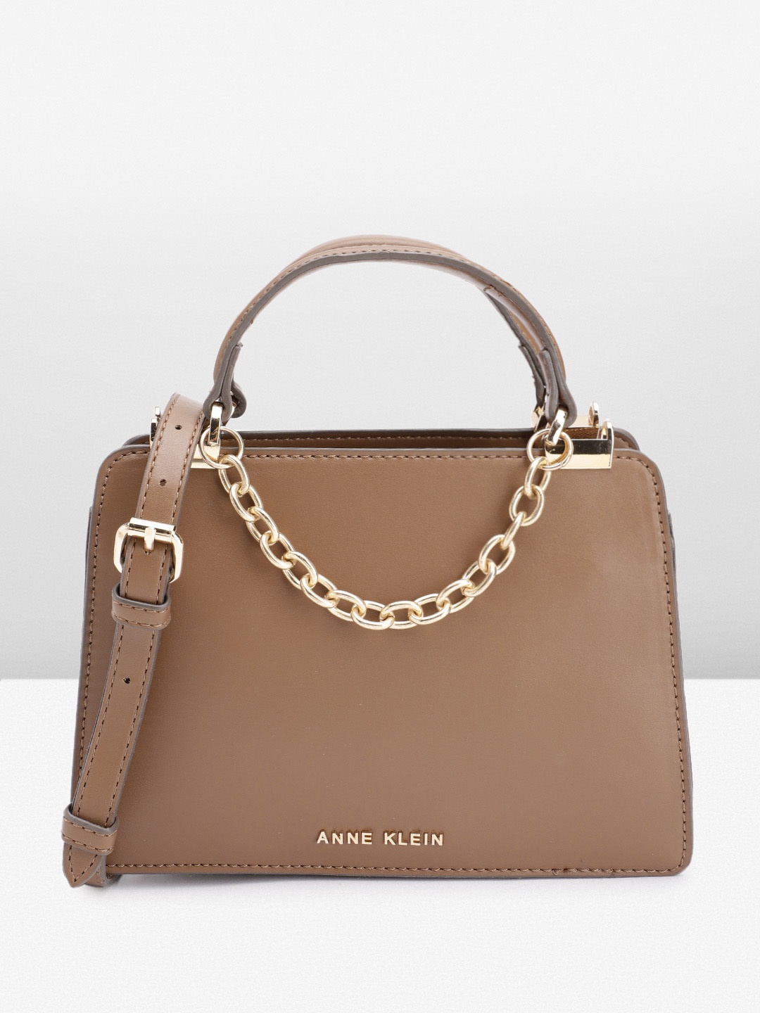 

ANNE KLEIN Chain Detail Structured Handheld Bag, Brown