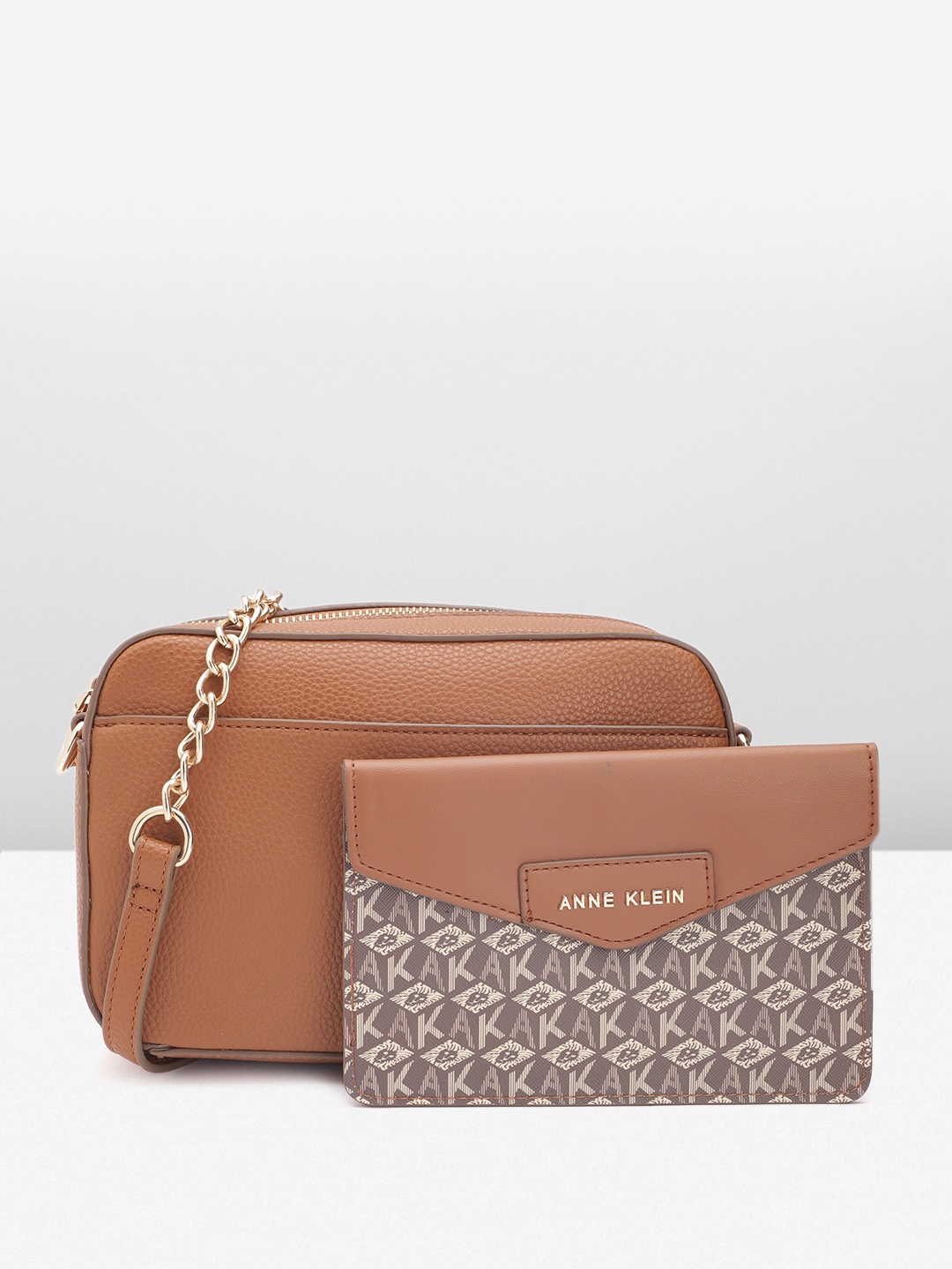 

ANNE KLEIN Structured Sling Bag With Pouch, Tan