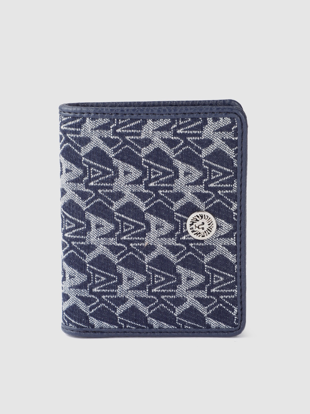 

ANNE KLEIN Women Brand Logo Woven Design Denim Two Fold Wallet, Navy blue