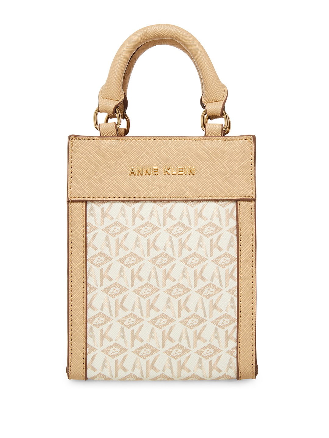 

ANNE KLEIN Brand Logo Printed Structured Handheld Bag, Beige