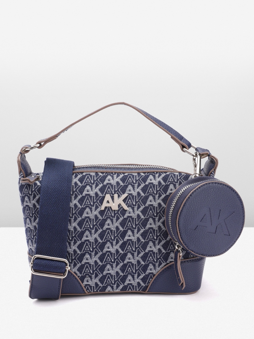 

ANNE KLEIN Brand Logo Woven Design Structured Denim Handheld Bag, Navy blue
