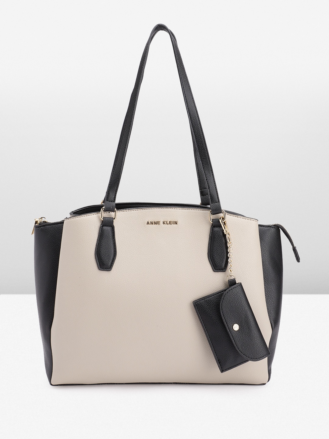 

ANNE KLEIN Colourblocked Structured Shoulder Bag, Beige