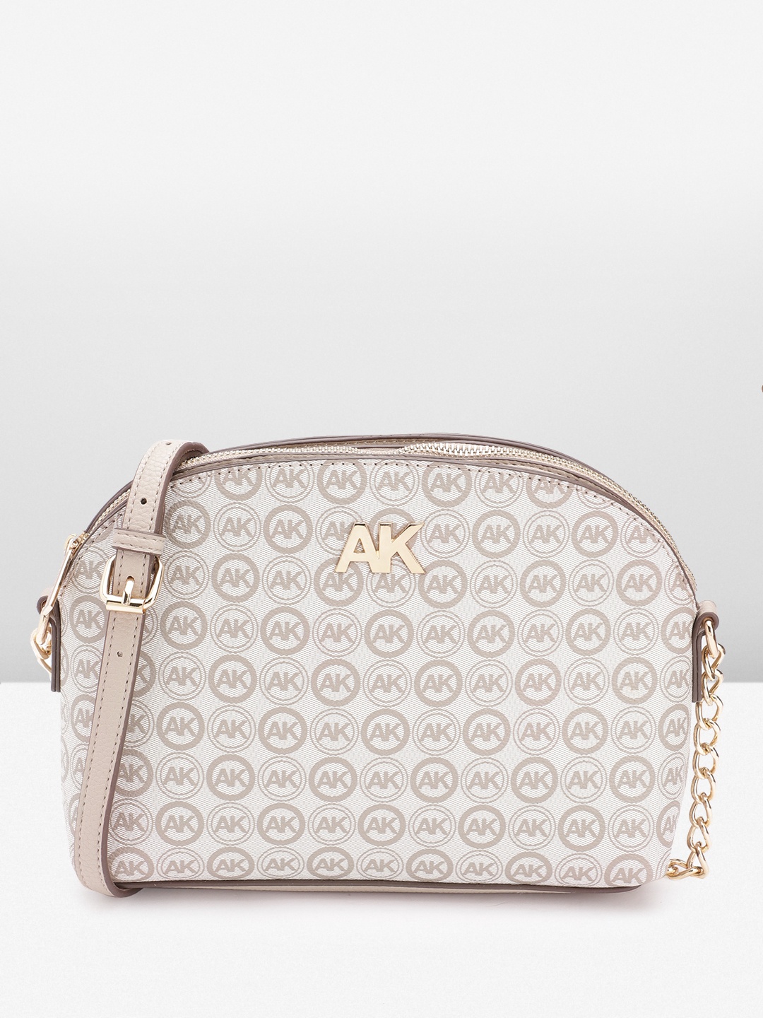 ANNE KLEIN Brand Logo Printed Structured Sling Bag, White