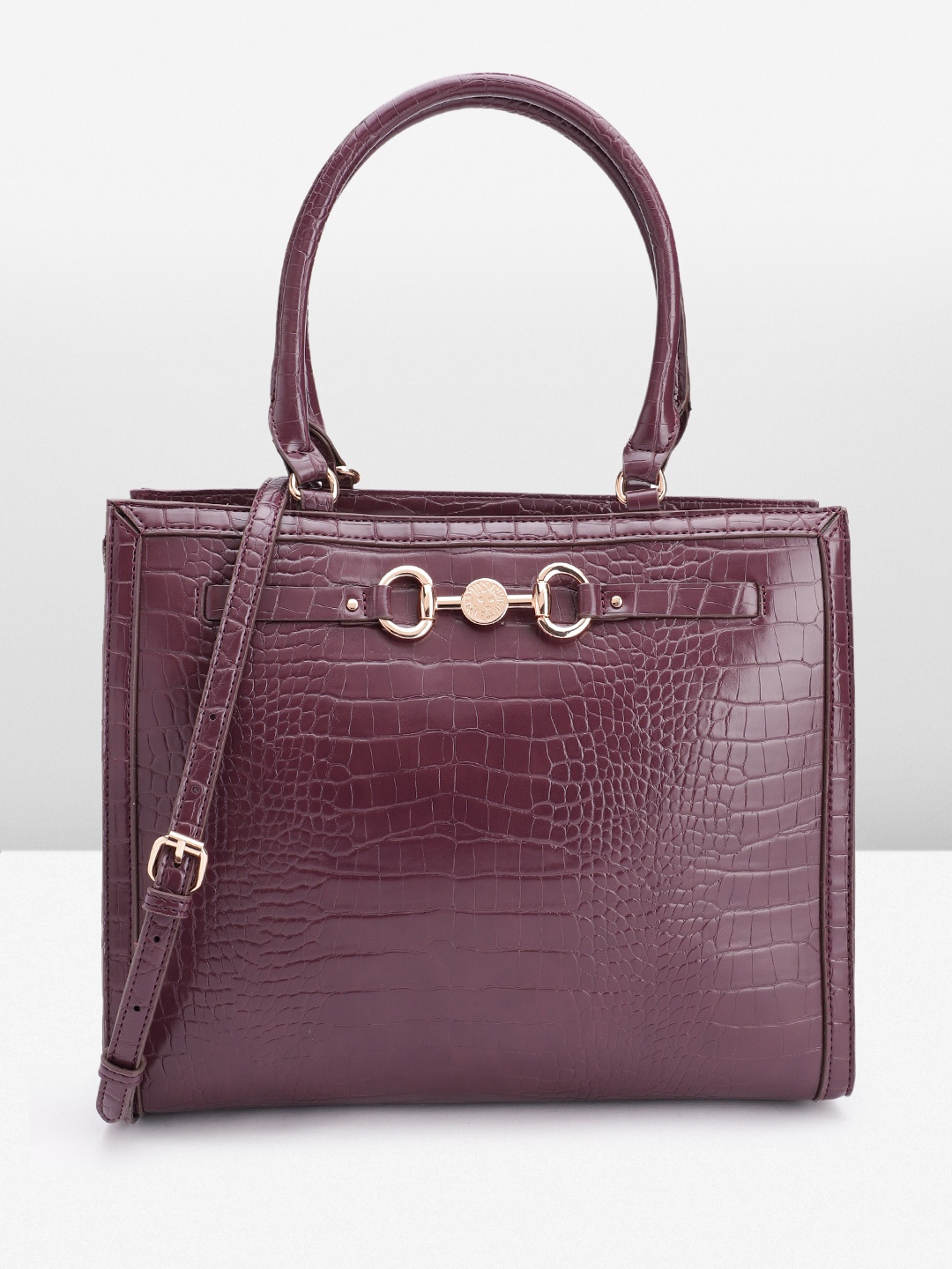 

ANNE KLEIN Croc Textured Structured Shoulder Bag, Burgundy
