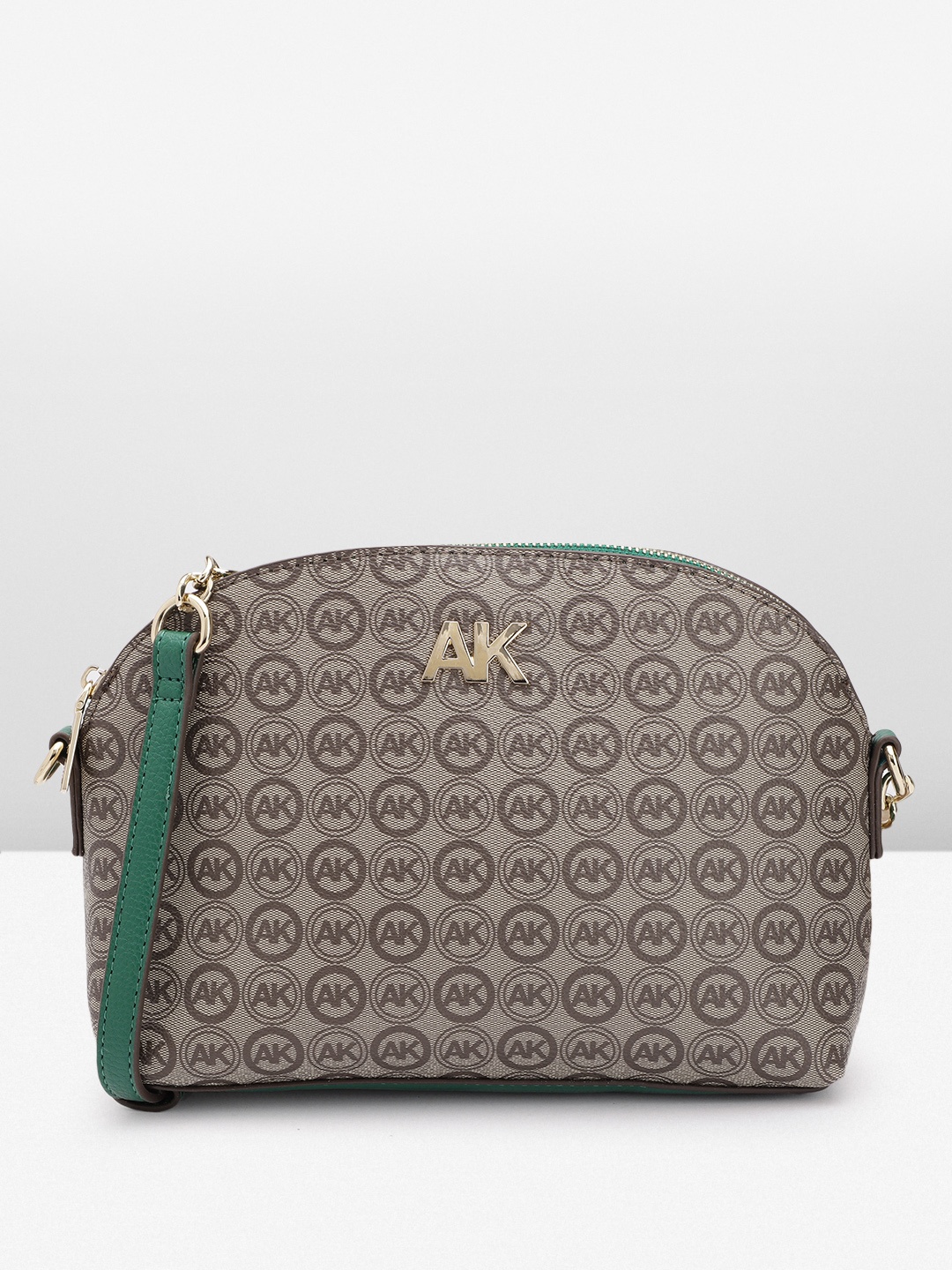 

ANNE KLEIN Brand Logo Printed Structured Sling Bag, Beige