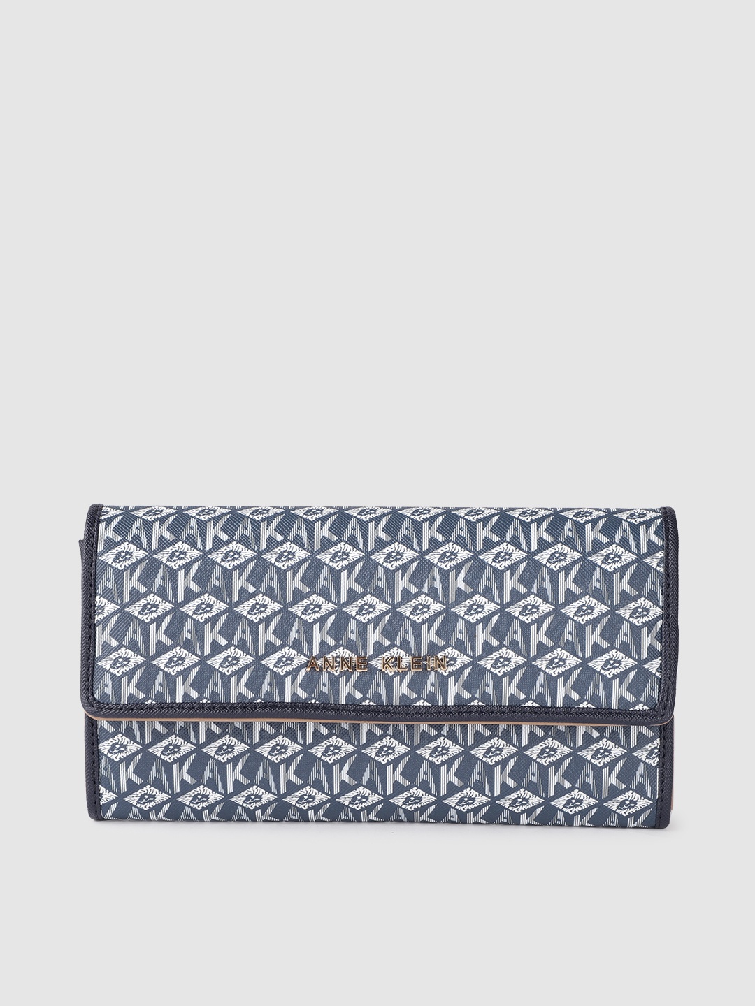 

ANNE KLEIN Women Brand Logo Printed Zip Around Wallet, Navy blue