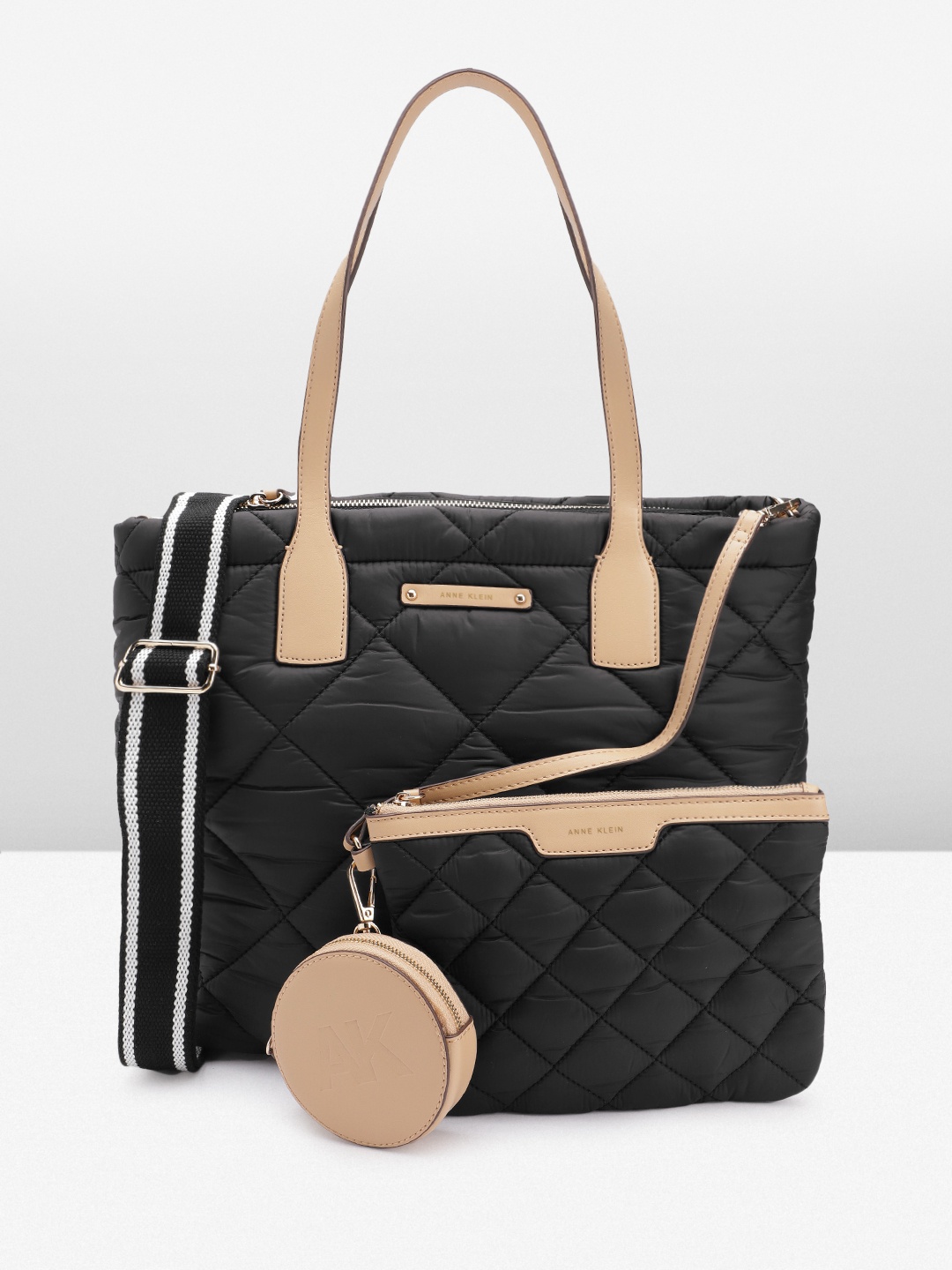 

ANNE KLEIN Structured Shoulder Bag with Quilted Detail, Black