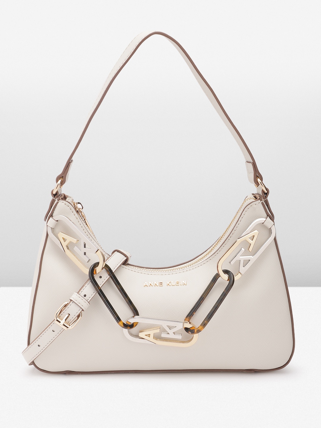 

ANNE KLEIN Textured Half Moon Shoulder Bag, White