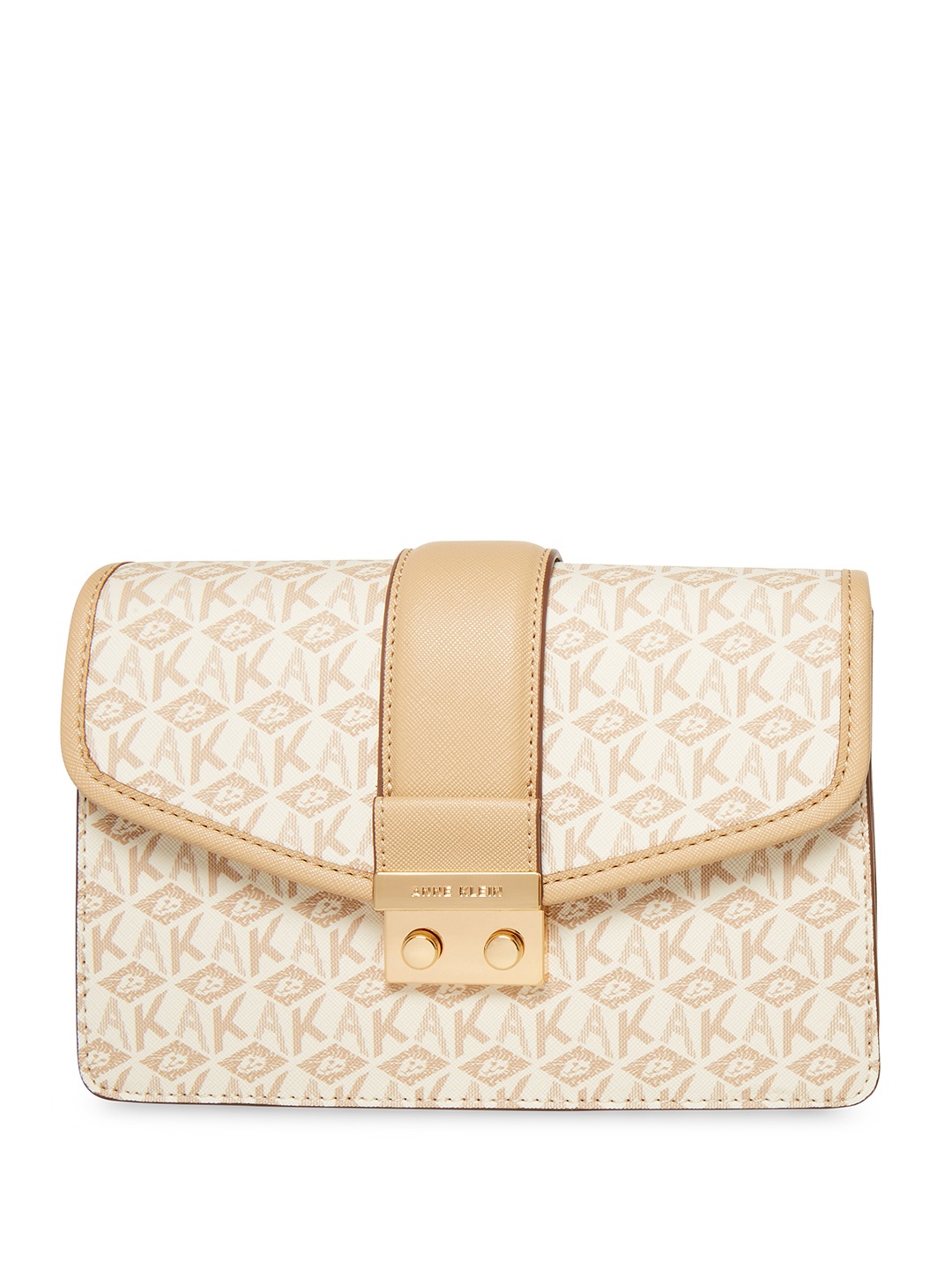 

ANNE KLEIN Brand Logo Printed Structured Sling Bag, White
