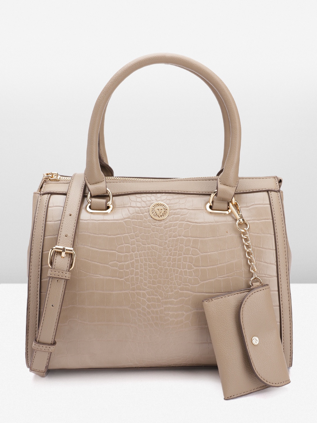 

ANNE KLEIN Croc Textured Structured Handheld Bag, Beige