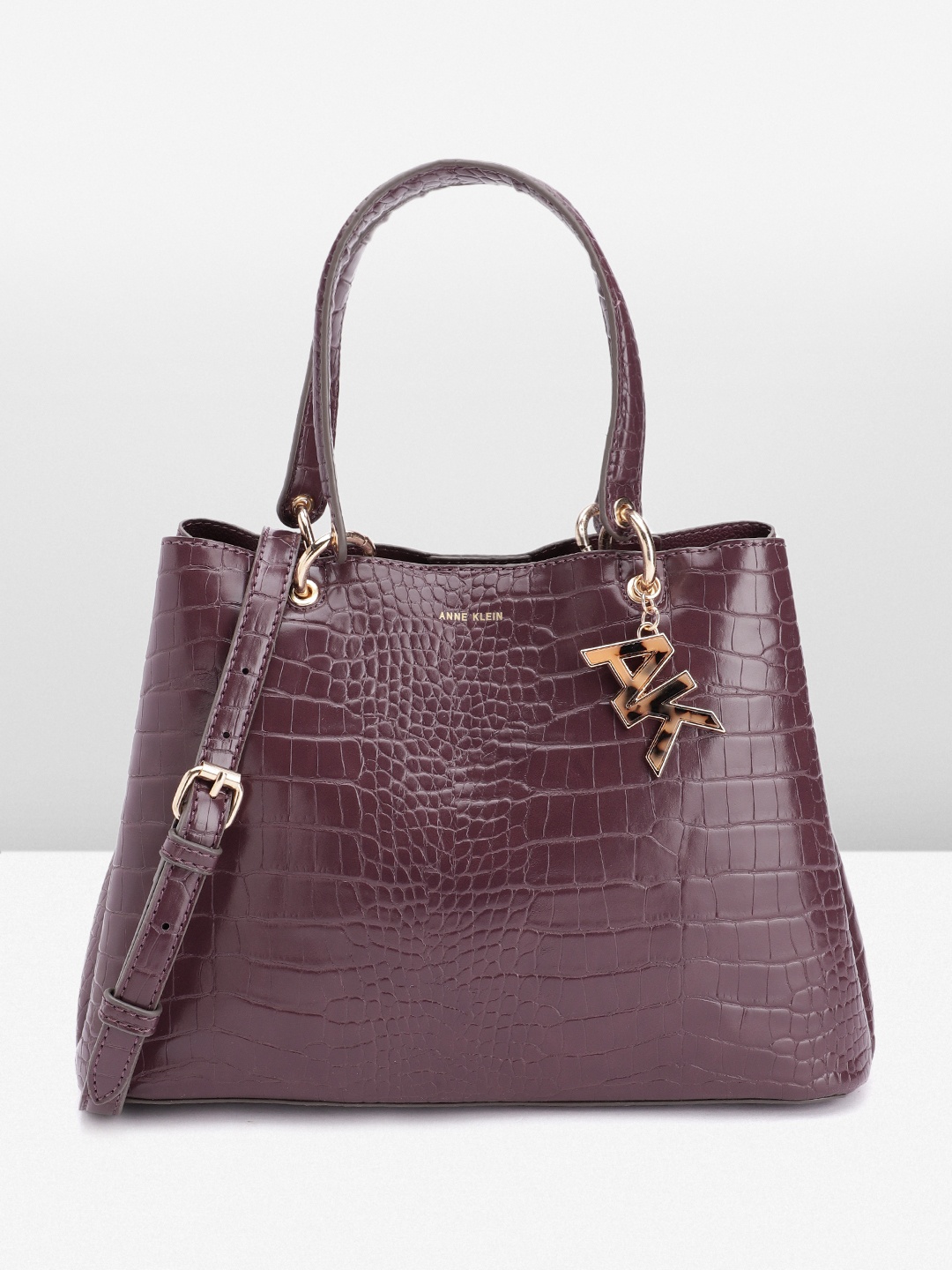 

ANNE KLEIN Croc Textured Structured Handheld Bag, Burgundy