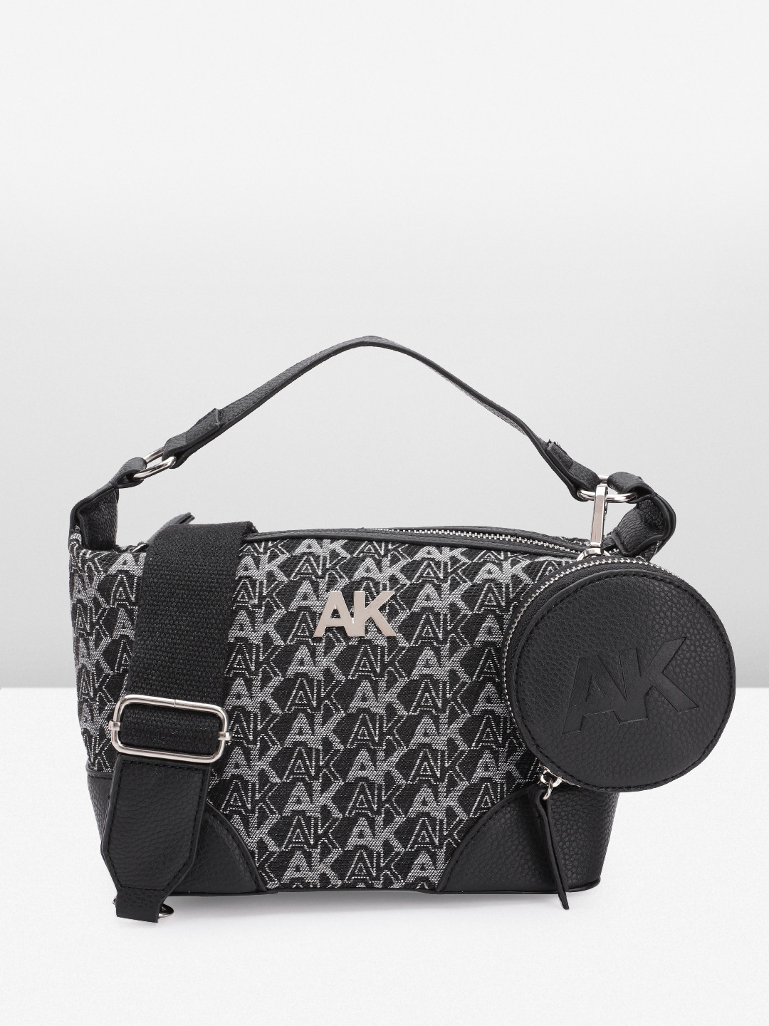 

ANNE KLEIN Brand Logo Woven Design Structured Denim Handheld Bag, Black