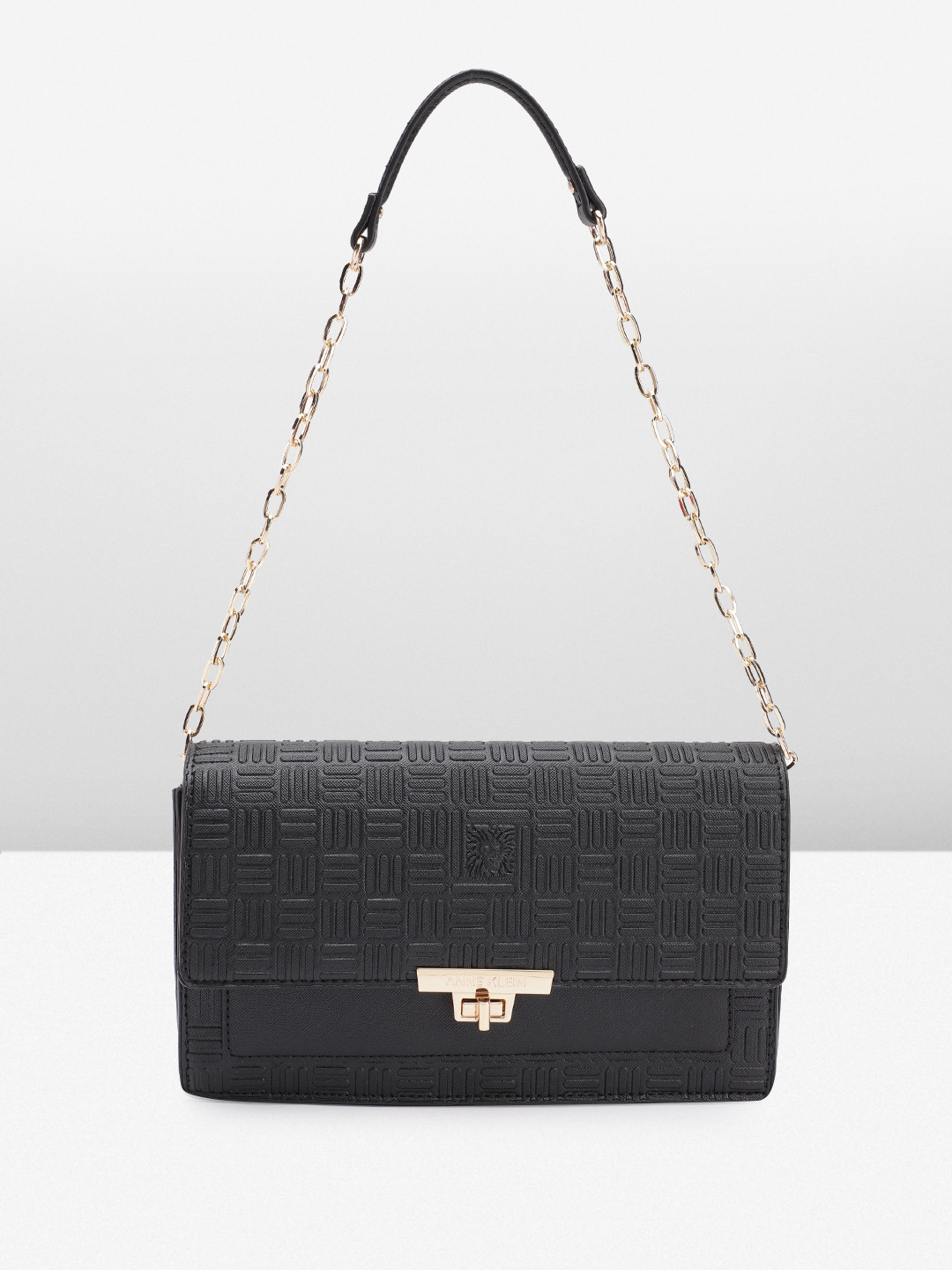 

ANNE KLEIN Geometric Textured Structured Shoulder Bag, Black
