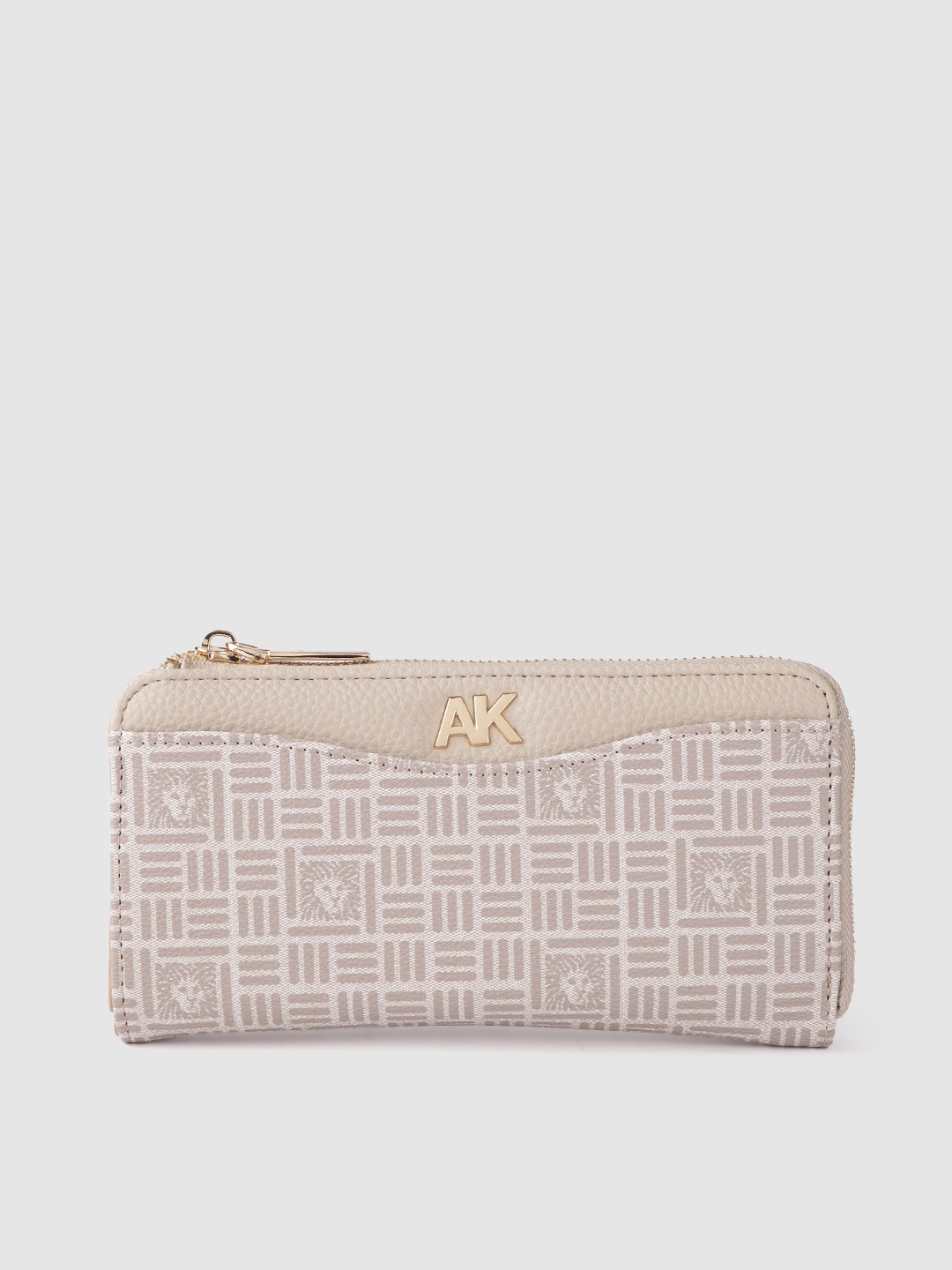 

ANNE KLEIN Women Brand Logo Printed Zip Around Wallet, Beige
