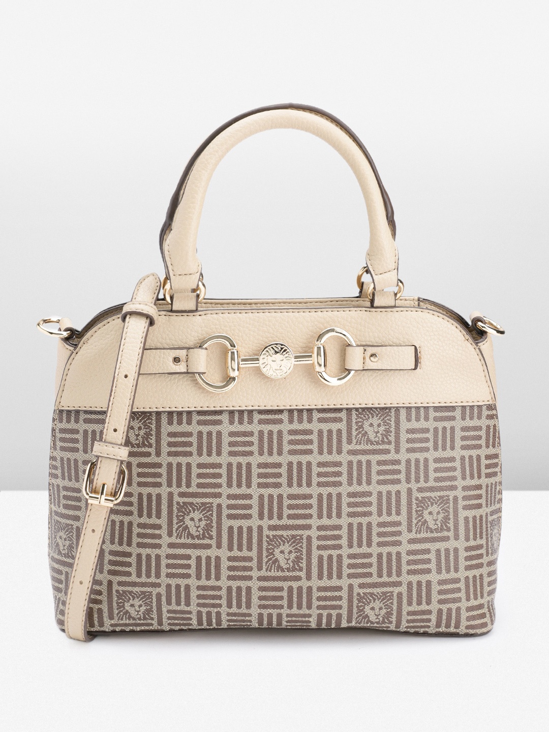 

ANNE KLEIN Geometric Printed Structured Handheld Bag, Brown