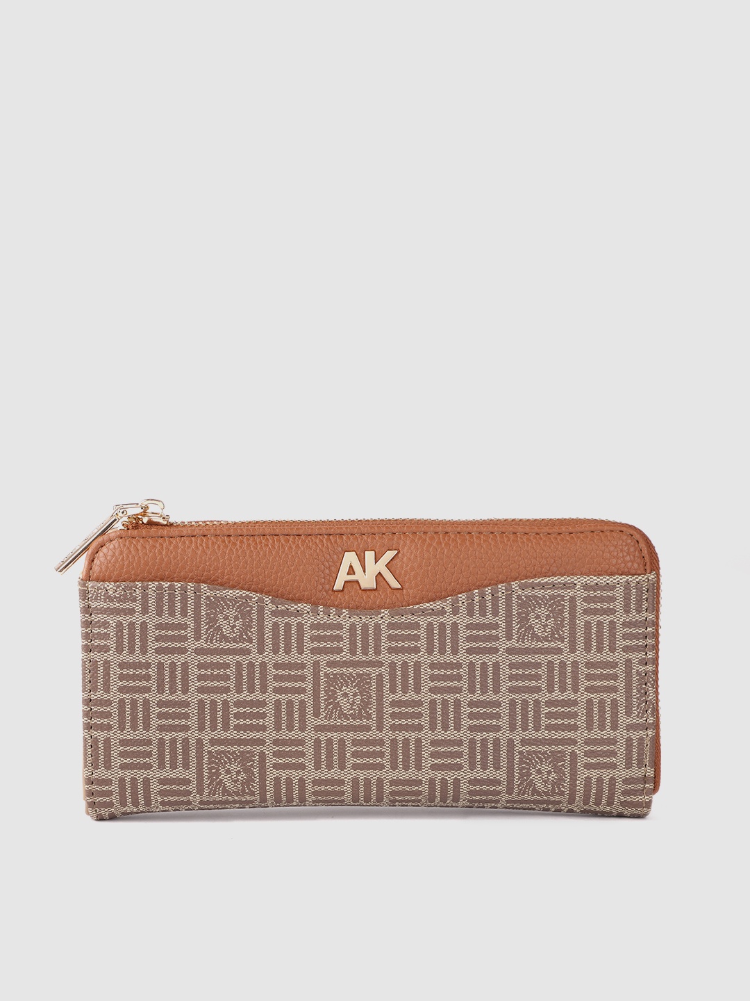 

ANNE KLEIN Women Brand Logo Printed Zip Around Wallet, Brown