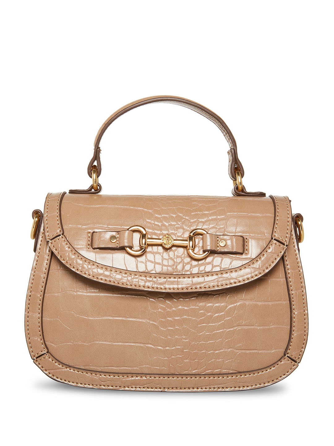 

ANNE KLEIN Croc Textured Structured Satchel, Beige
