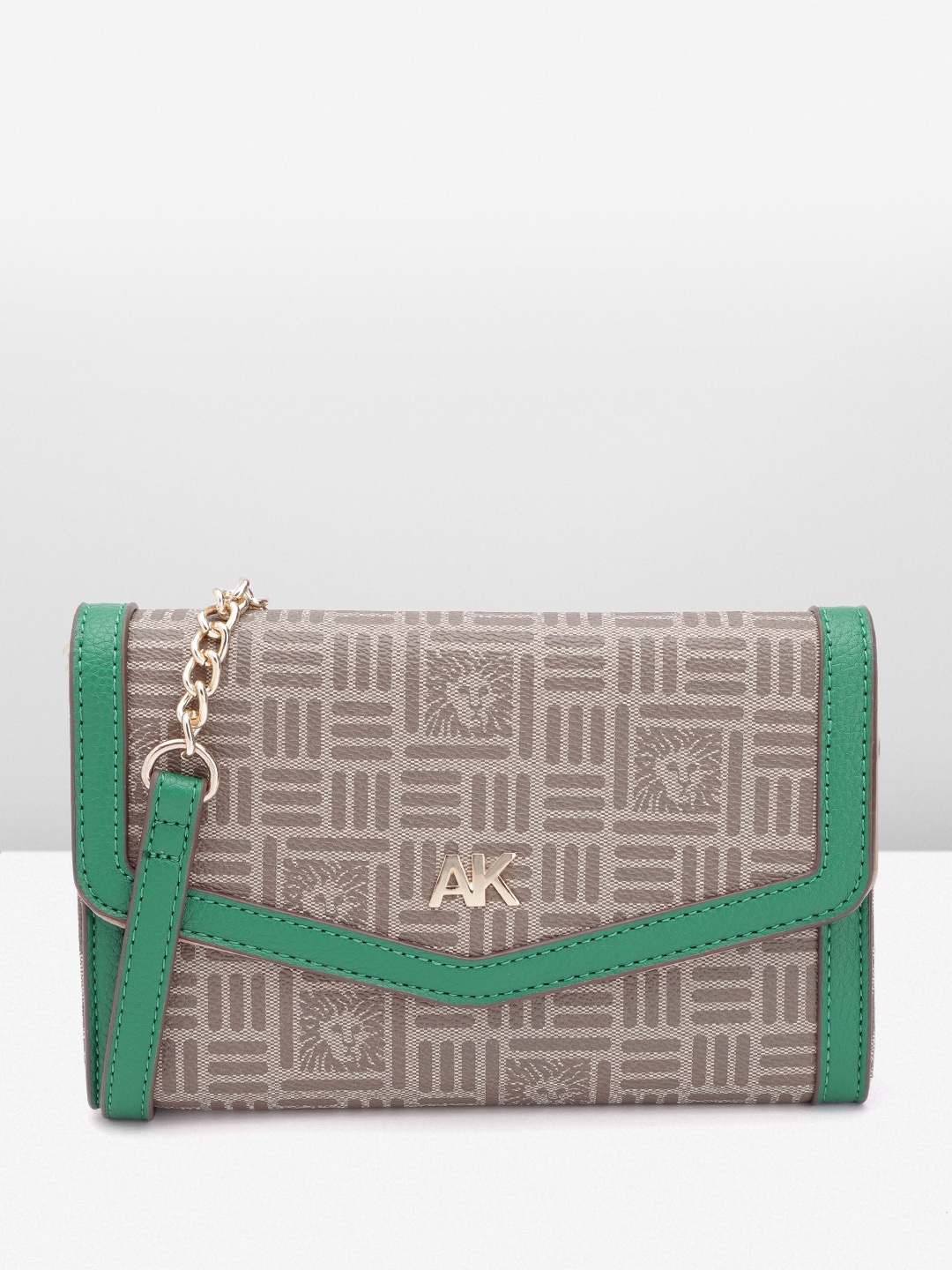 

ANNE KLEIN Brand Logo Printed Structured Sling Bag, Brown