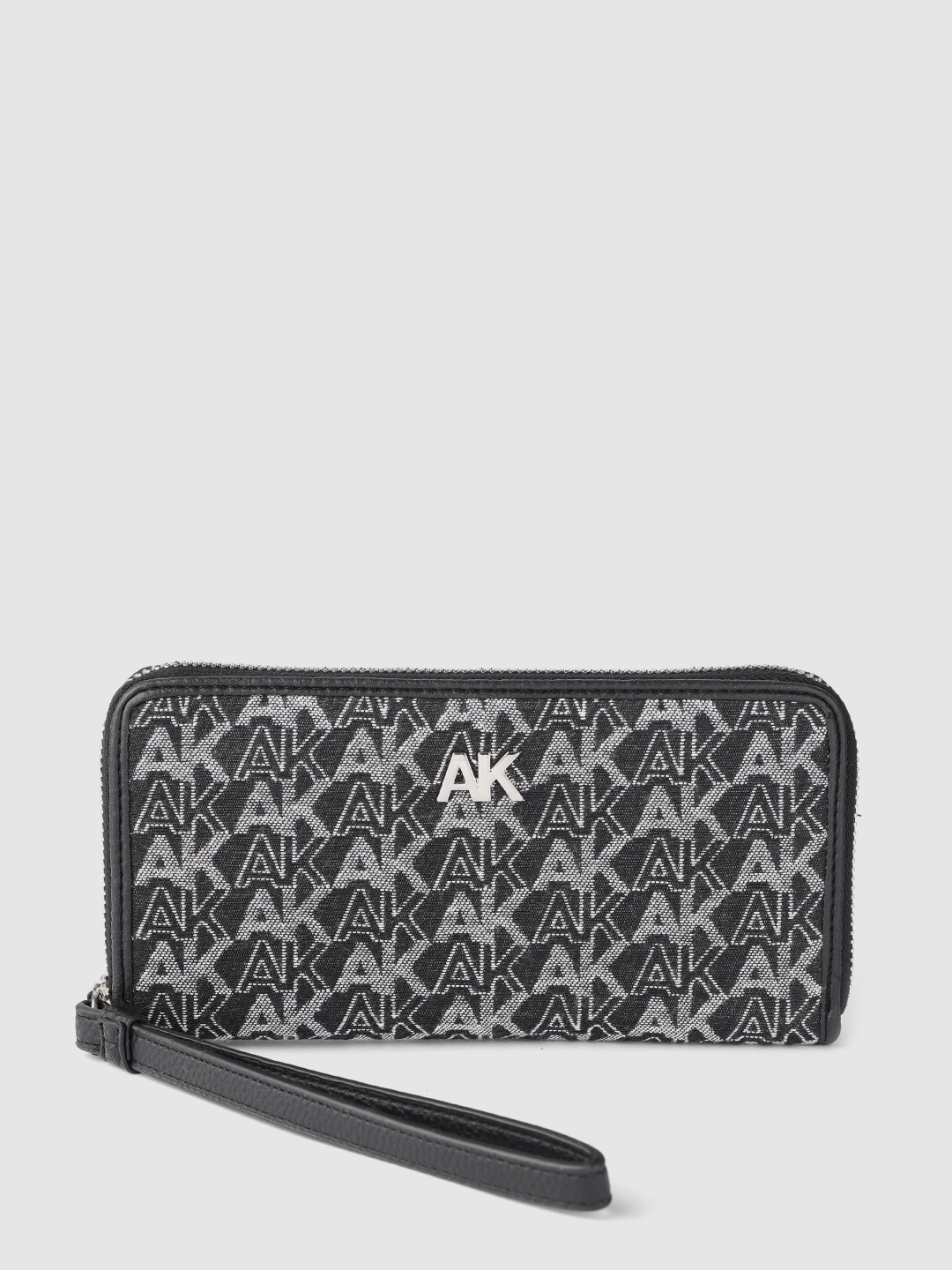 

ANNE KLEIN Women Woven Design Zip Around Wallet, Black
