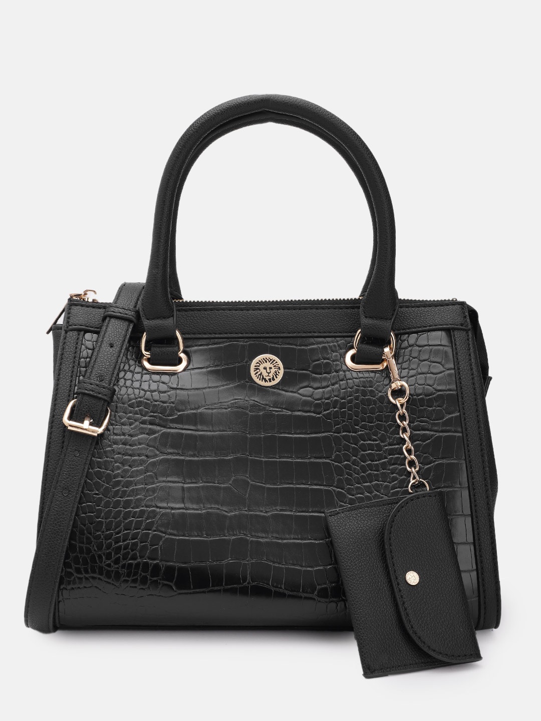 

ANNE KLEIN Croc- Textured Structured Handheld Bag, Black