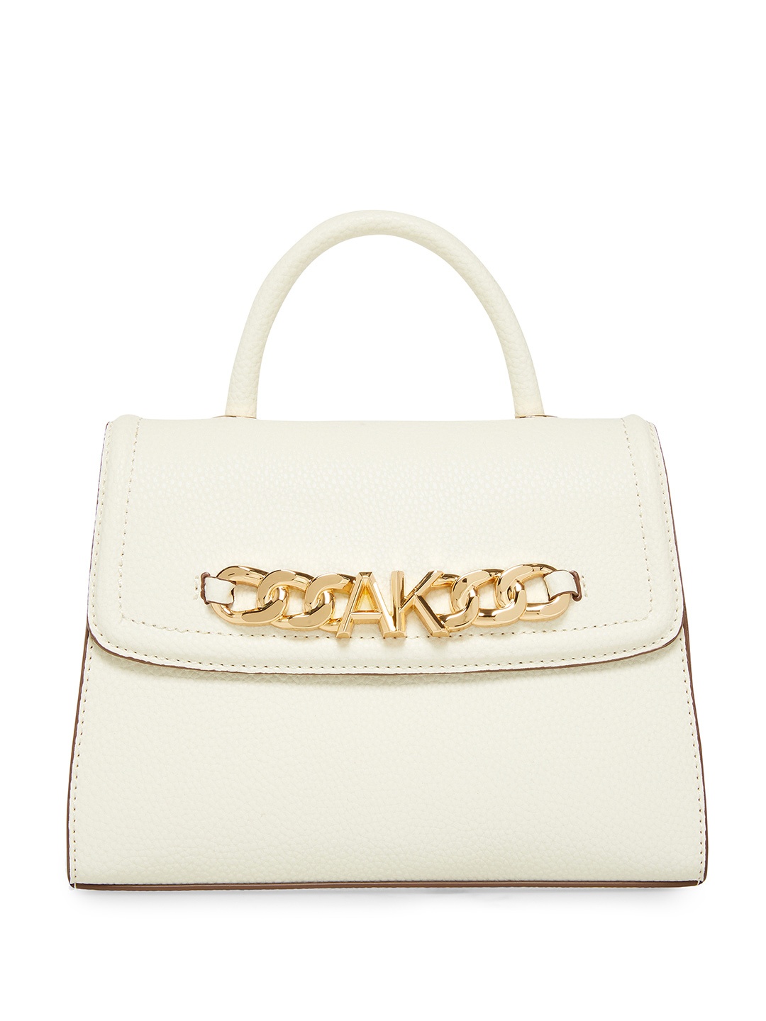 

ANNE KLEIN Brand Logo Embellished Structured Satchel, Cream