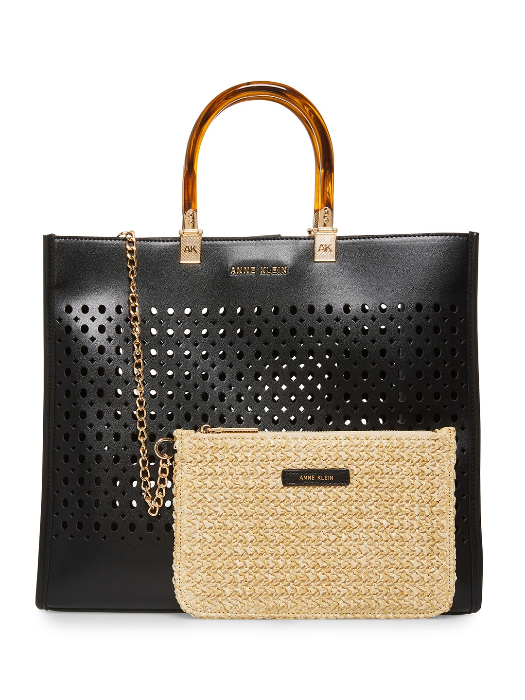 

ANNE KLEIN Structured Geometric Cut Work Handheld Bag, Black