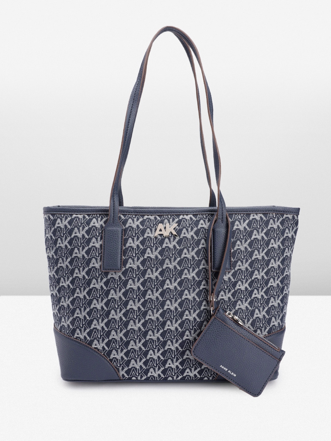 

ANNE KLEIN Brand Logo Self Design Structured Shoulder Bag, Navy blue